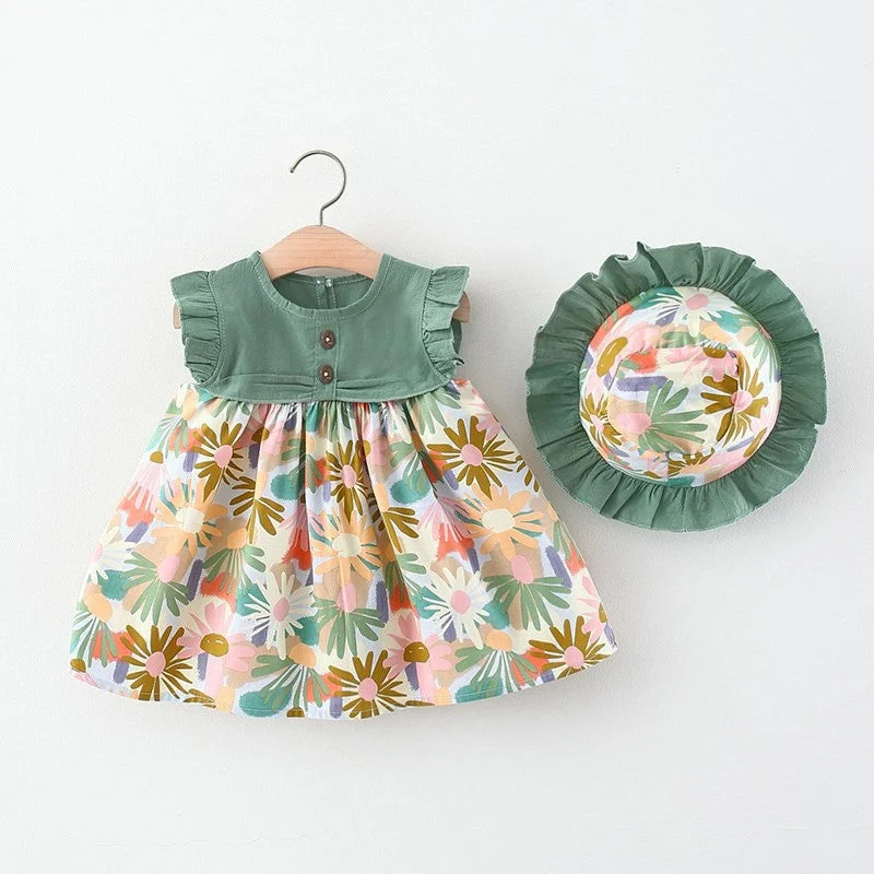 Baby Girl Spliced Butterfly Sleeve Floral Dress Toddler Ball Gowns Halter Neckline Beach