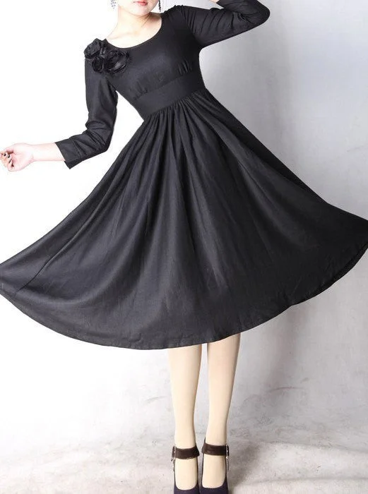 Black Bridesmaids Dress with Flower Embellishment on One Shoulder - Fitted Waist MM06# Tunics Bridal satin Black Bridesmaids Dress with Flower Embellishment on One Shoulder - Fitted Waist MM06# Tunics Bridal satin