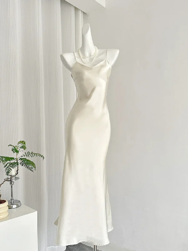 Subtle Cowl Neckline Ivory Satin Party Dress Tunics New arrival