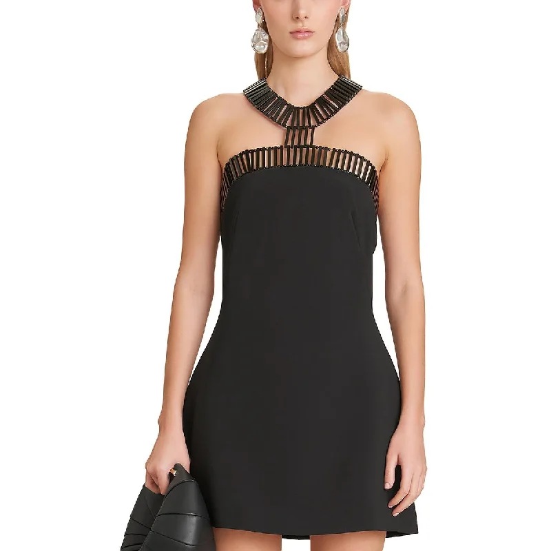 Seraphina Womens Beaded Halter Cocktail And Party Dress Satin Halter Glamorous