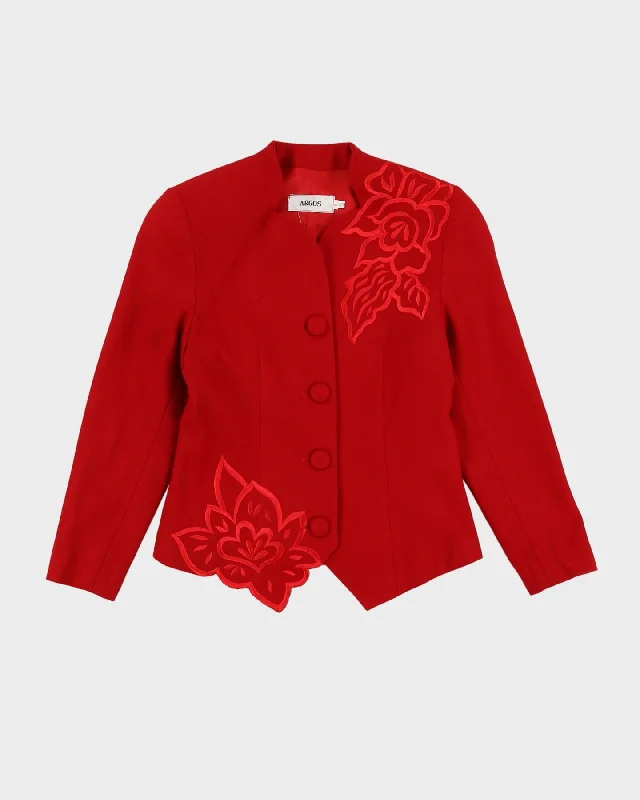00s Red Embroidered Jacket - S Boat Neck Shawl Collar Notched Collar