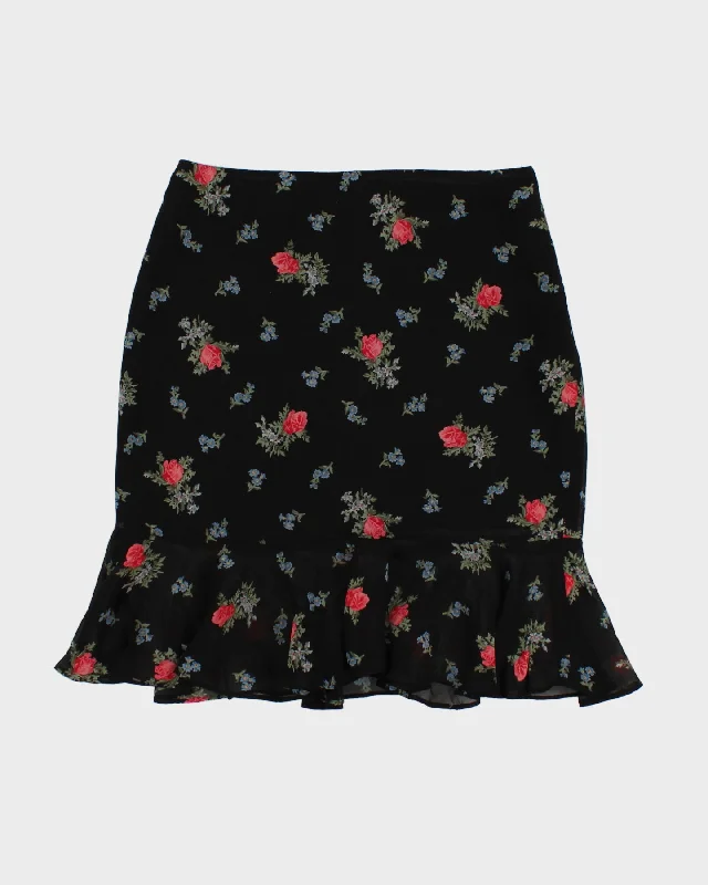 Vintage 90s Ralph Lauren Black Floral Rayon Mini Skirt - S linen skirt light