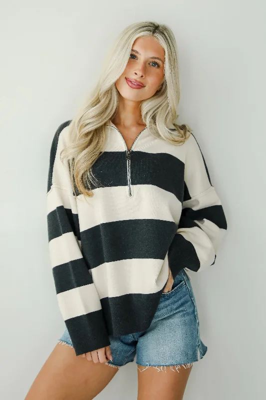 FINAL SALE - Open Book Cream Striped Collared Sweater Houndstooth Herringbone Solid