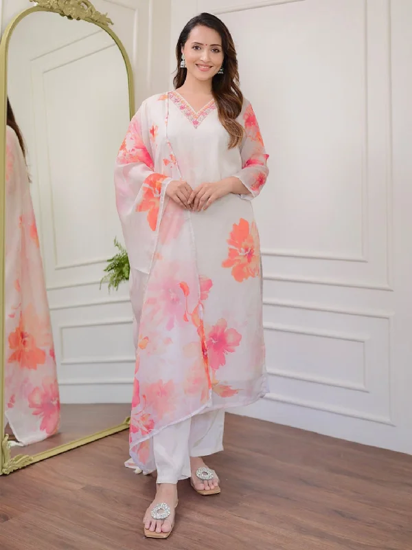 Off White Designer Readymade Pant Suit With Printed Embroidery Work Cozy Lounge Pants Off White Designer Readymade Pant Suit With Printed Embroidery Work Cozy Lounge Pants