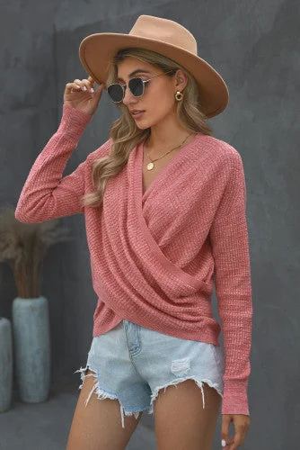 Wrap Sweater - Pink Fitted Slim Tailored