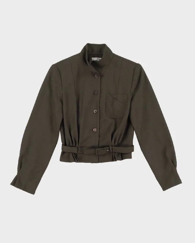 Khaki Bomber Style Belted Jacket - XXS Fitted Jacket Loose Jacket Oversized Jacket