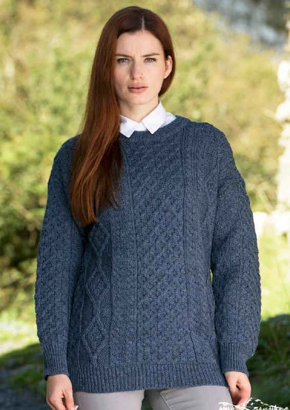 Inis Mor Aran Sweater | Denim Fleece Sweater Nylon Polyester