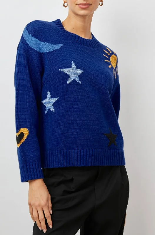 ZOEY SWEATER - COBALT GOLD GALAXY Ribbed Striped Patterned