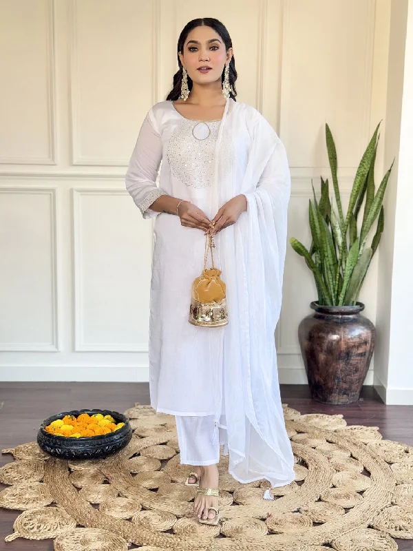 White Designer Readymade Pant Suit With Embroidery Work Formal Linen Trousers