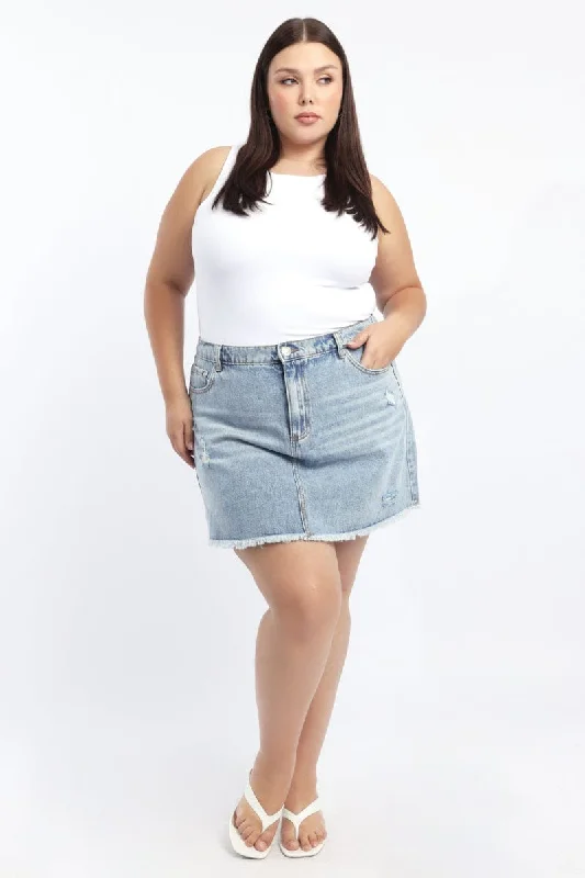 Denim Acid Wash Elastic Back Mini Skirt tiered skirt playful