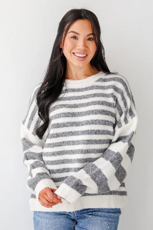 Toasty Instinct Ivory Striped Oversized Sweater Ribbed Striped Patterned