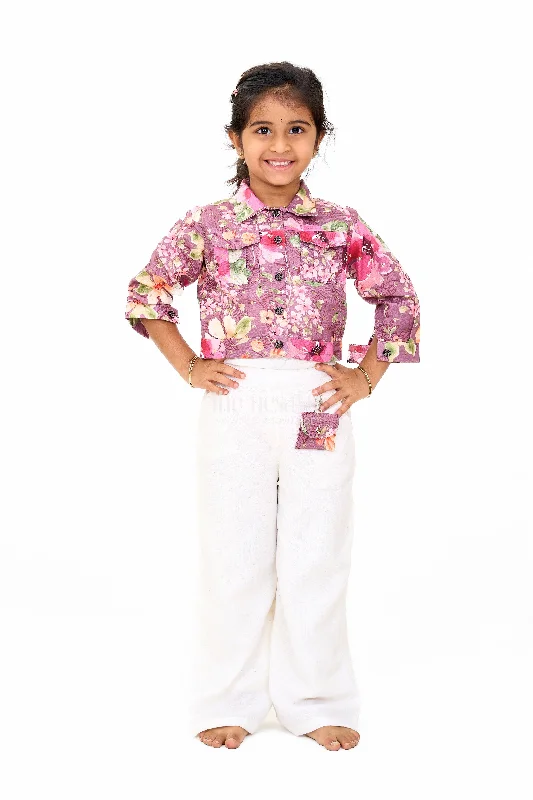 Girls Beige Jumpsuit with Floral Jacket – Trendy Festive Outfit for Girls Striped Jacket Polka Dot Jacket Floral Jacket Girls Beige Jumpsuit with Floral Jacket – Trendy Festive Outfit for Girls Striped Jacket Polka Dot Jacket Floral Jacket