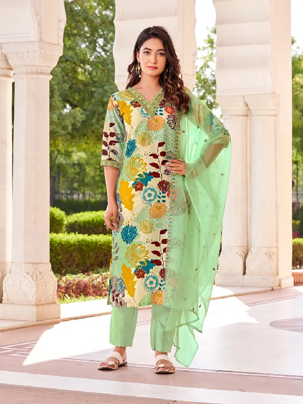 Cream Attractive Designer Readymade Pant Suit With Printed Embroidery Work Casual Sweatpants Style Cream Attractive Designer Readymade Pant Suit With Printed Embroidery Work Casual Sweatpants Style