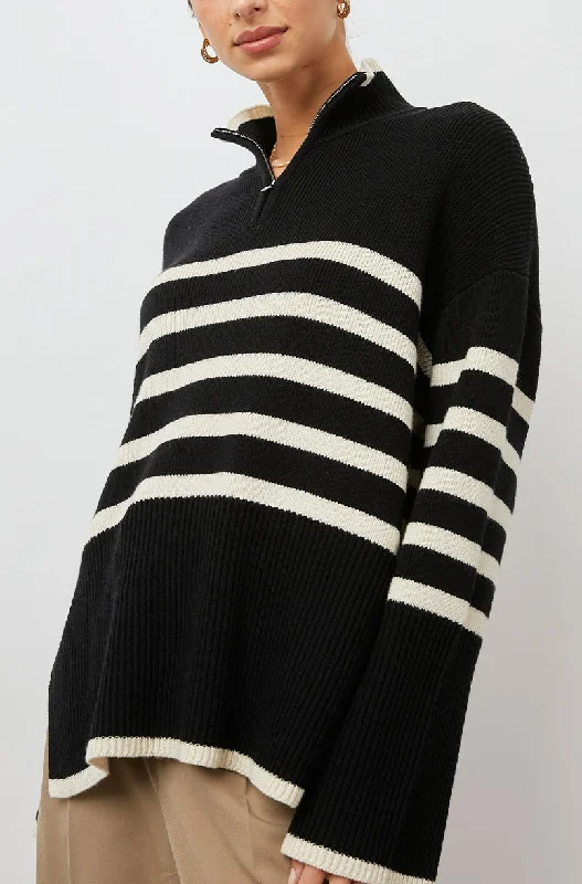 TESSA SWEATER - ONYX IVORY STRIPE Elegant Classic Vintage