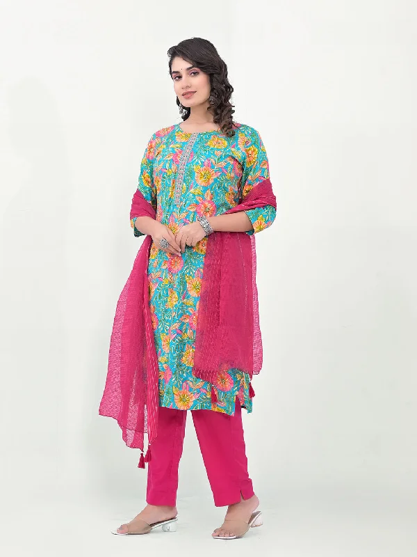 Sea Green Designer Readymade Pant Suit With Printed Embroidery Work Comfortable Denim Pants Sea Green Designer Readymade Pant Suit With Printed Embroidery Work Comfortable Denim Pants