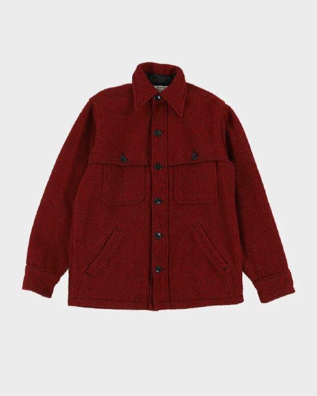 Woolrich Red and Black Wool Jacket - XS Tiered Jacket Buttoned Jacket Zippered Jacket
