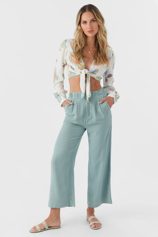 ROWAN LINEN BLEND PANTS Silver Blue Casual Drawstring Pants