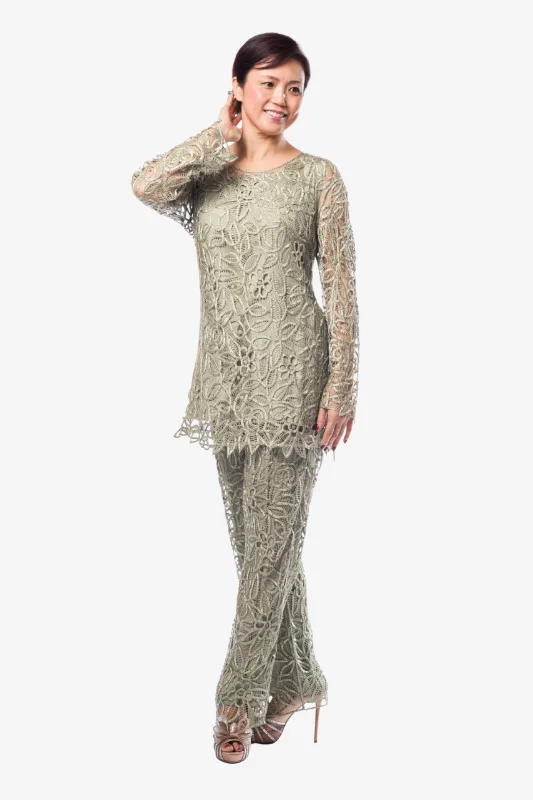 Soulmates C80783 Crocheted Lace Beaded Tunic Top with Pants Set Stylish Harem Pants