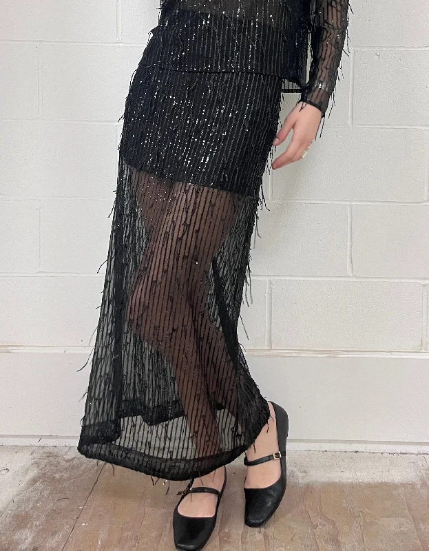 Tassel Maxi Skirt in Black corduroy skirt cozy