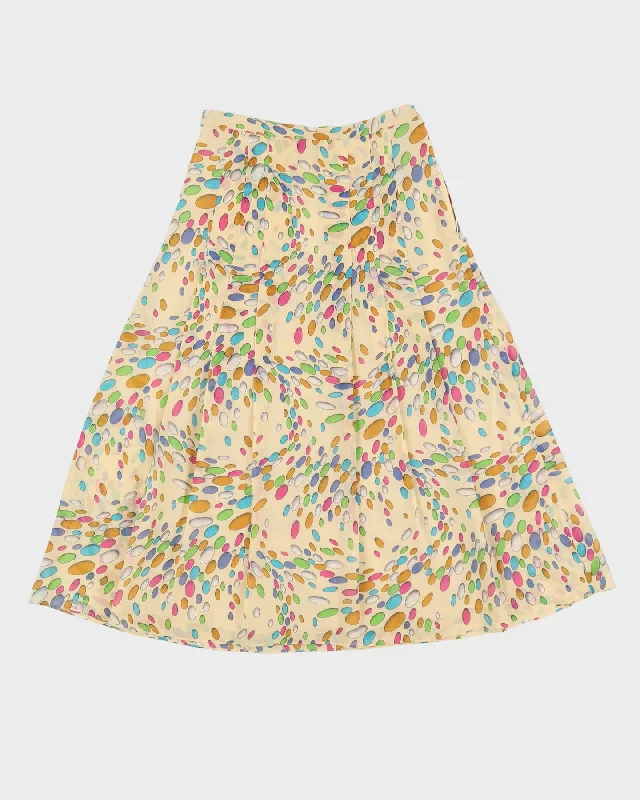 Vintage 1990s Yellow Patterned Midi Skirt - S vintage skirt charm