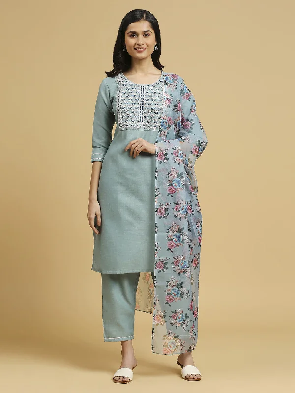 Aqua Blue Trendy Designer Readymade Cotton Pant Suit With Floral Printed Work Chic Black Leggings Aqua Blue Trendy Designer Readymade Cotton Pant Suit With Floral Printed Work Chic Black Leggings