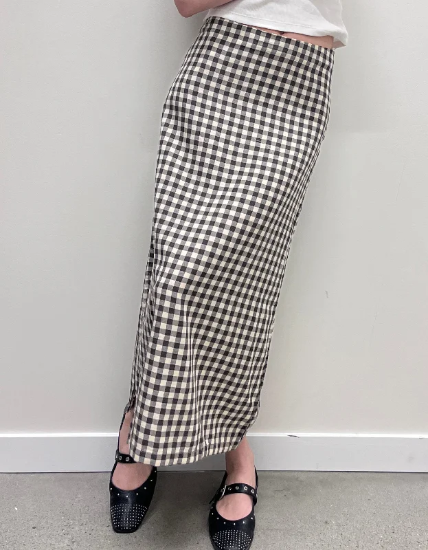 Gambet Check Midi Skirt in Black/Sand velvet skirt luxury