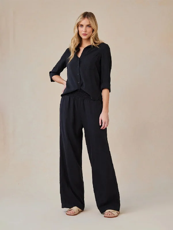 Smocked Waist Wide Leg Pant - Vintage Black Chic Capri Pants