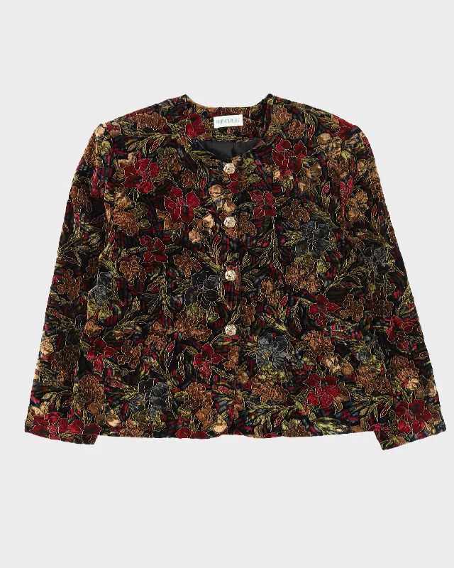Gold Patterned Velvet Blazer Jacket - L Denim Fabric Leather Fabric Suede Fabric
