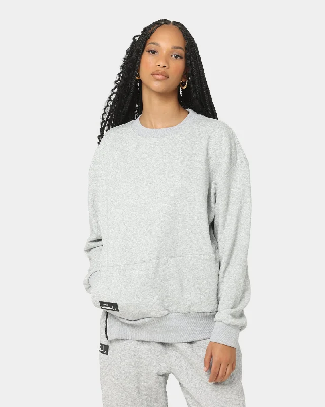 PYRA Women's Quilt Crew Sweater Grey Marle Solid Color Striped Floral Print