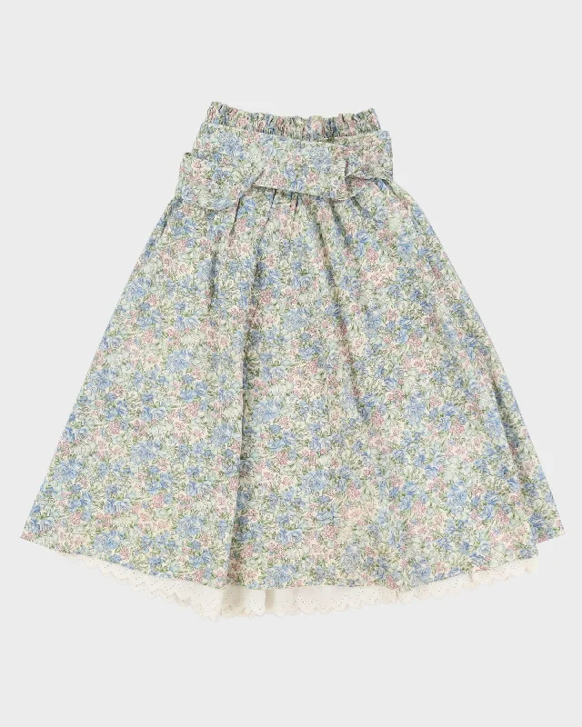 Vintage 1990s Blue Floral Prairie Skirt - S pleated skirt texture