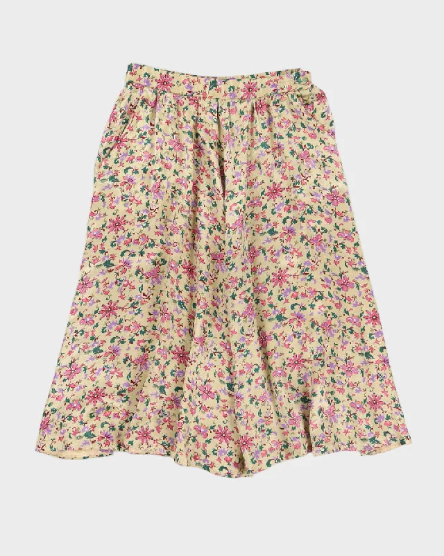 Golden Satin Floral Midi Skirt - S lace skirt elegant