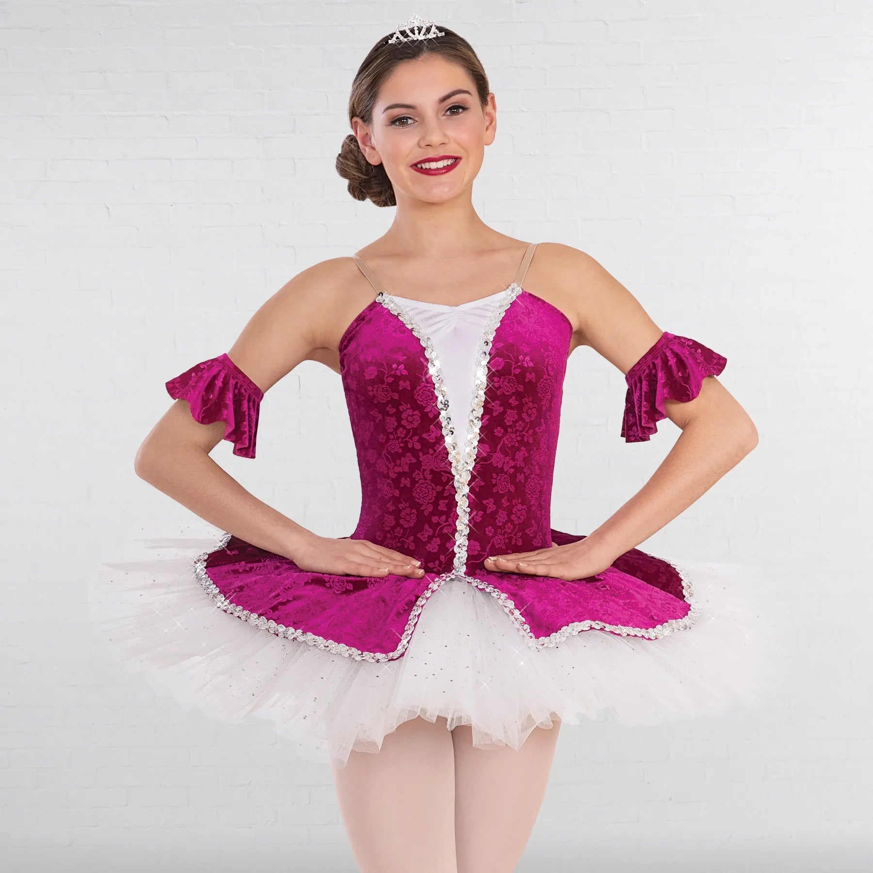 1st Position Embossed Velour Tutu with Glitter Net Top Skirt belted skirt waist