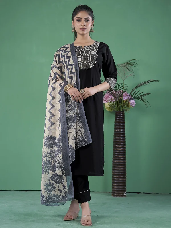Black Designer Readymade Pant Suit With Printed Embroidery Work Classic Straight-Leg Pants Black Designer Readymade Pant Suit With Printed Embroidery Work Classic Straight-Leg Pants