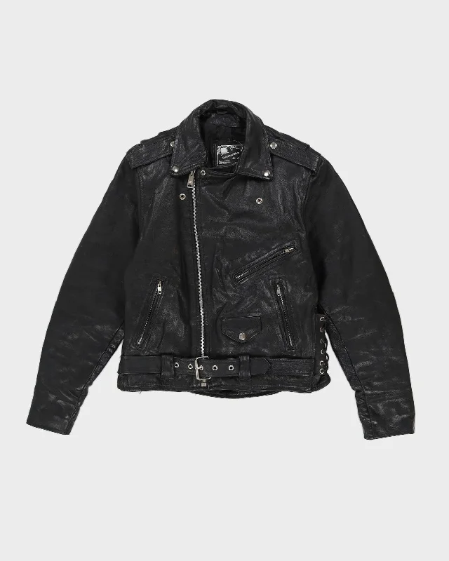 Black Leather Biker Jacket - M Insulated Jacket Fitted Jacket Loose Jacket