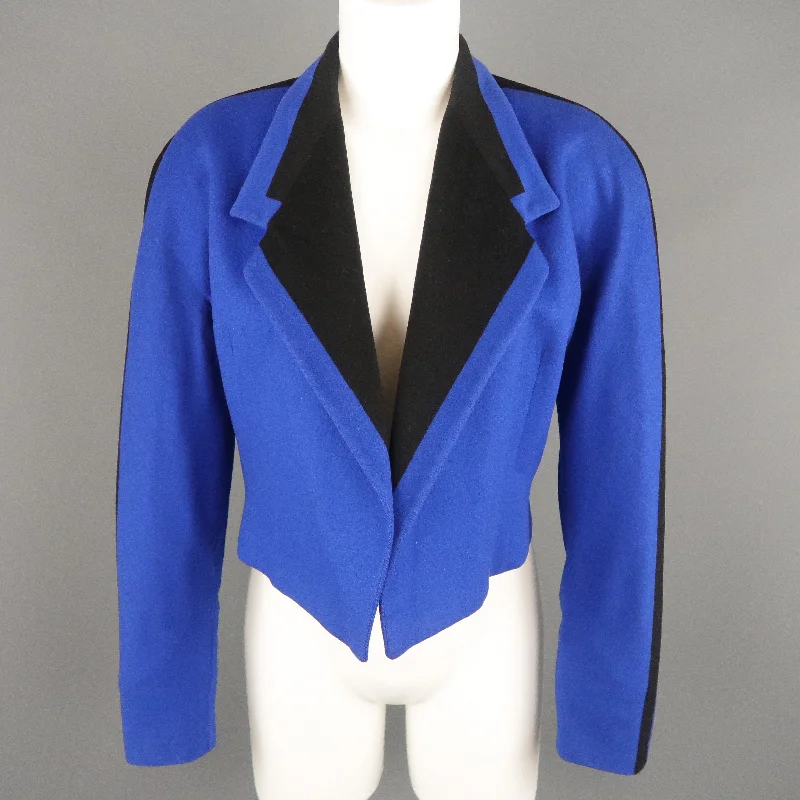 GIANNI VERSACE Size 8 Blue & Black Wool Cropped Blazer Jacket Fitted Jacket Loose Jacket Oversized Jacket GIANNI VERSACE Size 8 Blue & Black Wool Cropped Blazer Jacket Fitted Jacket Loose Jacket Oversized Jacket