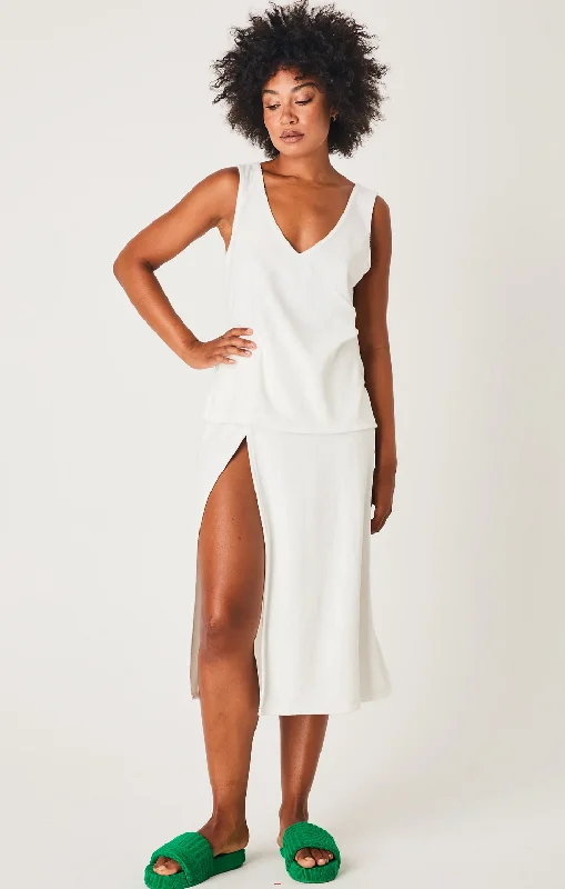 Terry Midi Snap Skirt White patchwork skirt art