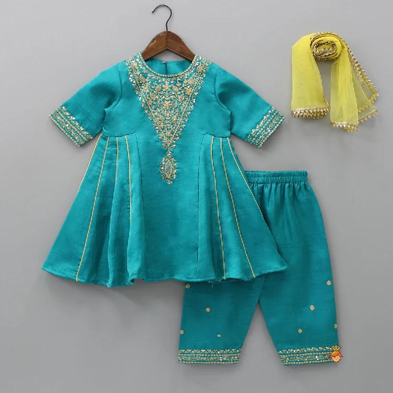 Pre Order: Beautiful Sequins Work Kurti With Pant And Net Dupatta Chic Capri Pants