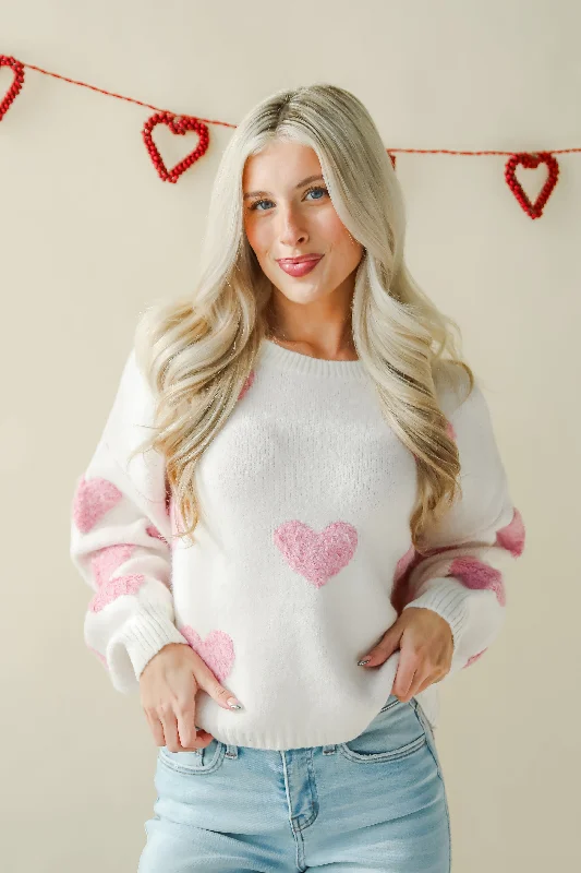 Serene Sweetness Ivory Heart Sweater Elasticated Padded Insulated