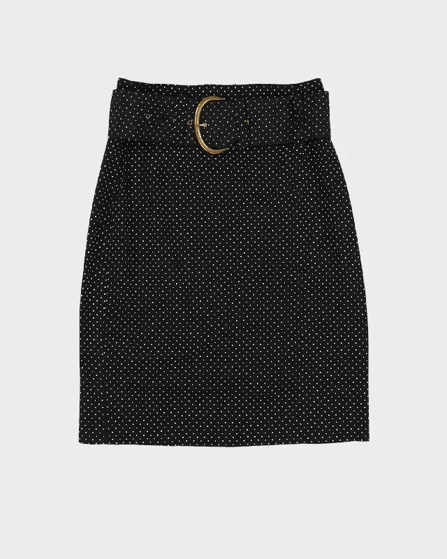 1990s Black with White Dots Belted Skirt - XS a-line skirt cut
