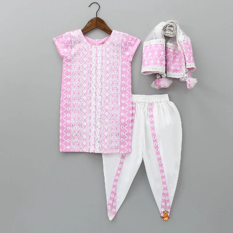 Pre Order: Elegant Pink Kurti And Dhoti Pant With Net Dupatta Classic Straight-Leg Pants Pre Order: Elegant Pink Kurti And Dhoti Pant With Net Dupatta Classic Straight-Leg Pants