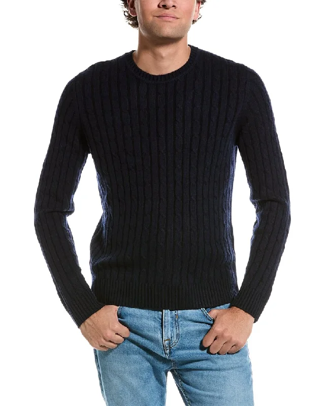 Amicale Cashmere Plaited Cable Cashmere Crewneck Sweater Polka Dot Checkered Tartan