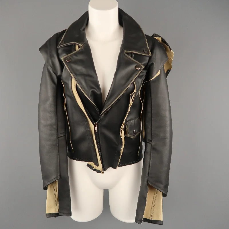 MAISON MARTIN MARGIELA X H&M Size 2 Black & Beige Deconstructed Biker Jacket Welt Pockets Slit Pockets Flap Pockets MAISON MARTIN MARGIELA X H&M Size 2 Black & Beige Deconstructed Biker Jacket Welt Pockets Slit Pockets Flap Pockets