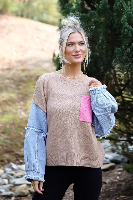 FINAL SALE - Exceptional Status Contrast Color Block Sweater Spandex Rayon Corduroy