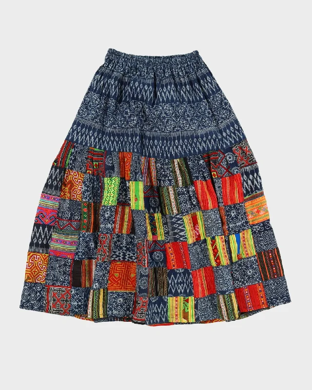 Vintage 1990s Patchwork Midi Skirt - S floral skirt print