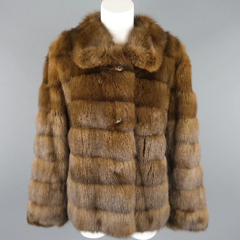 ALTIOLI Size L Brown Sable Fur Collared Jacket Rayon Jacket Velvet Jacket Corduroy Jacket ALTIOLI Size L Brown Sable Fur Collared Jacket Rayon Jacket Velvet Jacket Corduroy Jacket