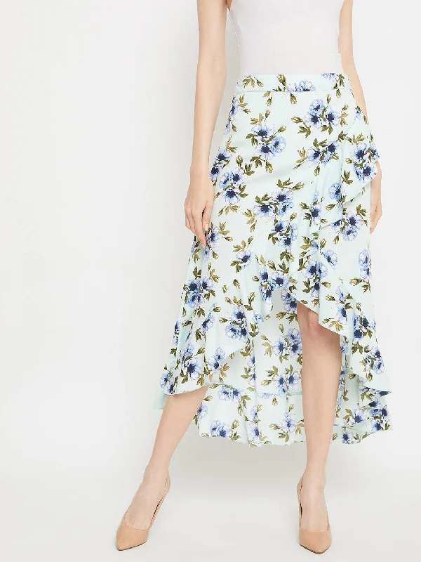 Berrylush Women Green Floral Print High-Low Wrap Midi Skirt leather skirt bold