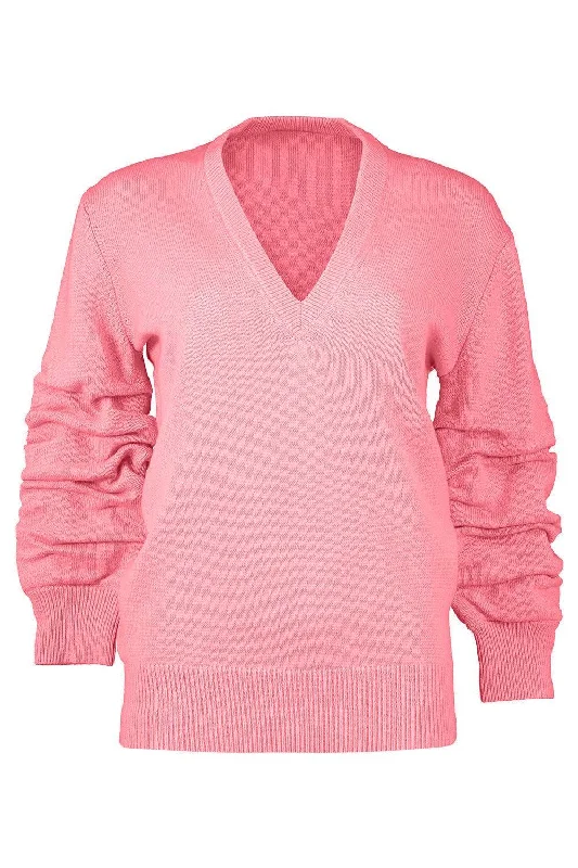 Crushed Sleeve Sweater - Geranium Spandex Rayon Corduroy