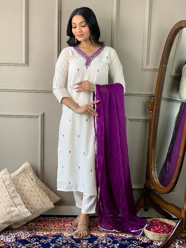 Off White Designer Readymade Pant Suit With Thread Sequance Embroidery Work Comfortable Maternity Pants Off White Designer Readymade Pant Suit With Thread Sequance Embroidery Work Comfortable Maternity Pants