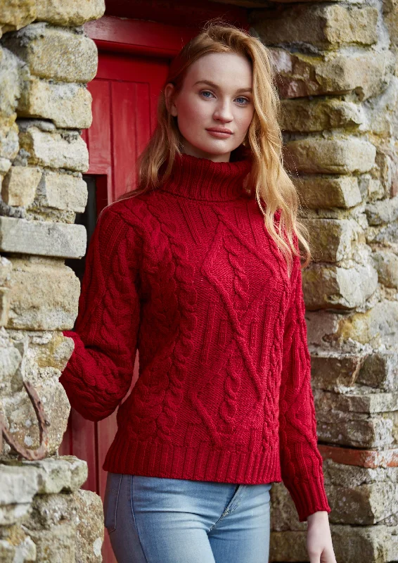 Aran Turtle Neck Sweater | Red Mesh Sweater Canvas Denim