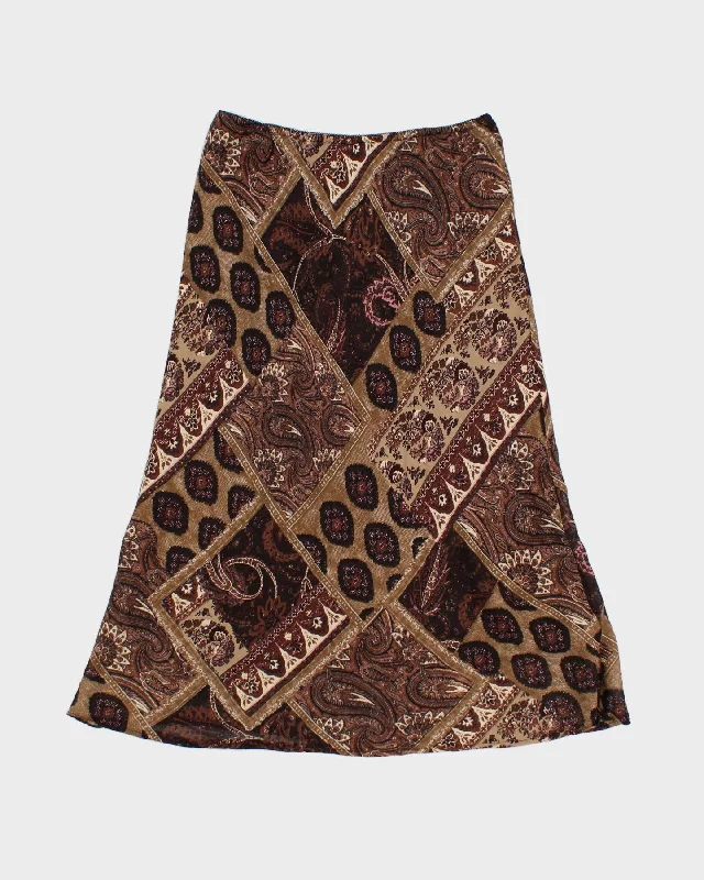 Vintage 90s Monte Brown Paisley Midi Skirt - M cashmere skirt rich